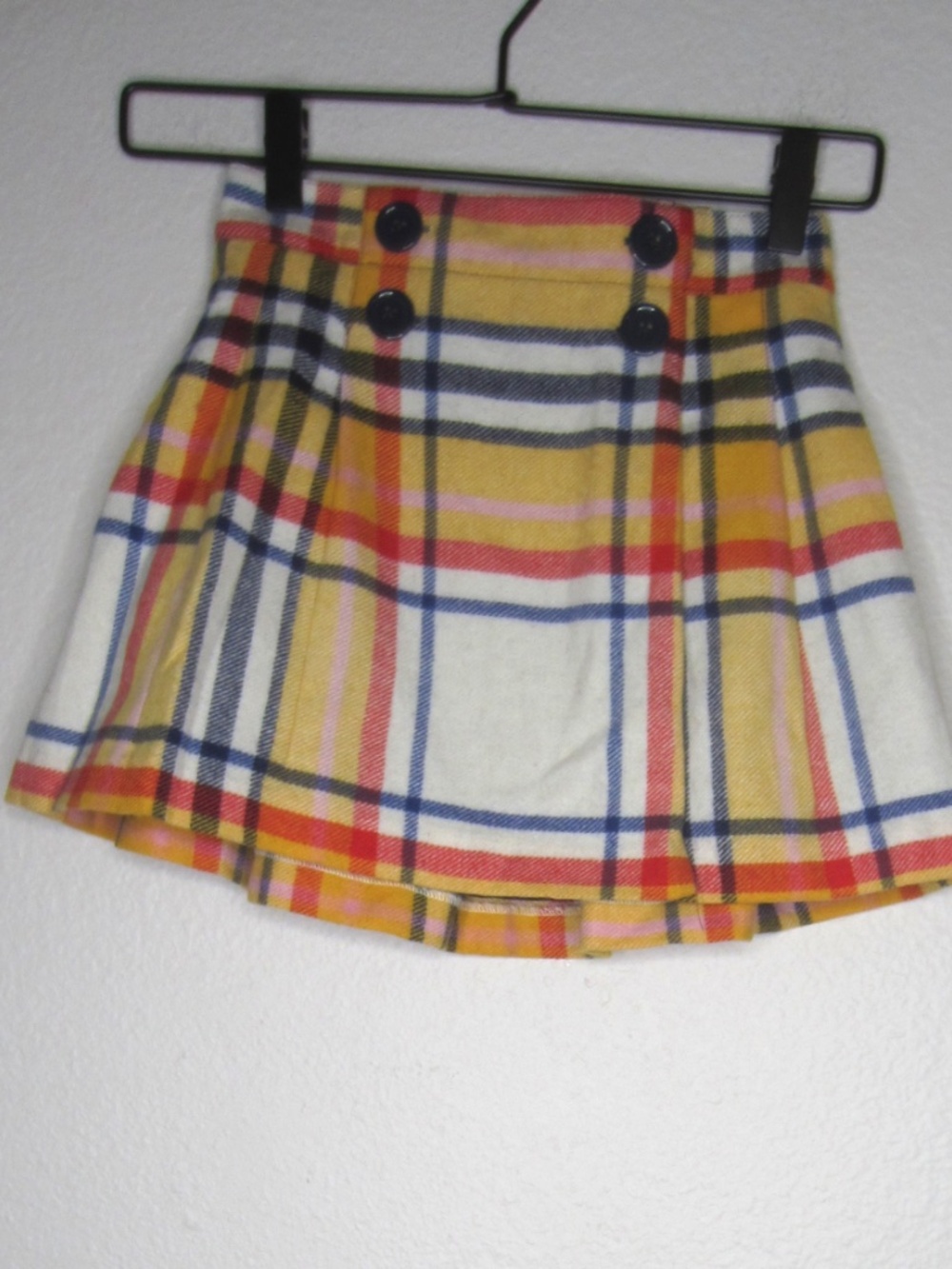 Mini Boden Girls wool blend pleated lined yellow plaid skirt - Size 6-7Y